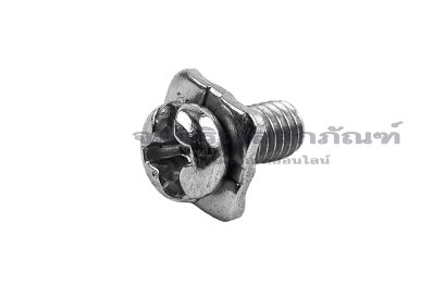 [E] น็อตยึดสายไฟ สแตนเลสชุบนิกเกิ้ล M3.5x8 mm พร้อมแหวนทรงสี่เหลี่ยม ขนาด 7x7 mm